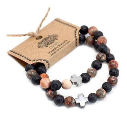 Gemstones Friendship Bracelets - Eternity - Leopard Skin Jasper & Lava Stone