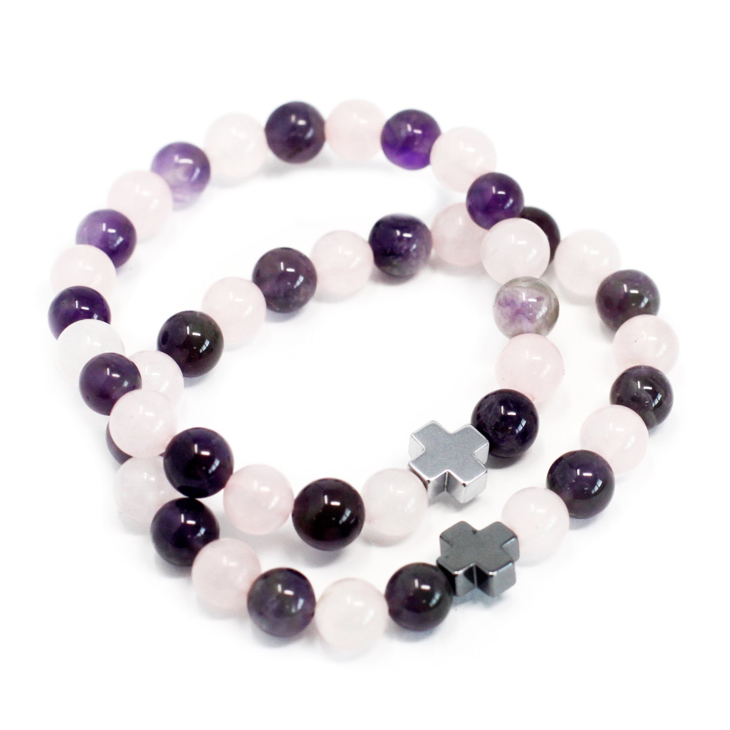 Gemstones Friendship Bracelets - Amethyst & Rose Quartz