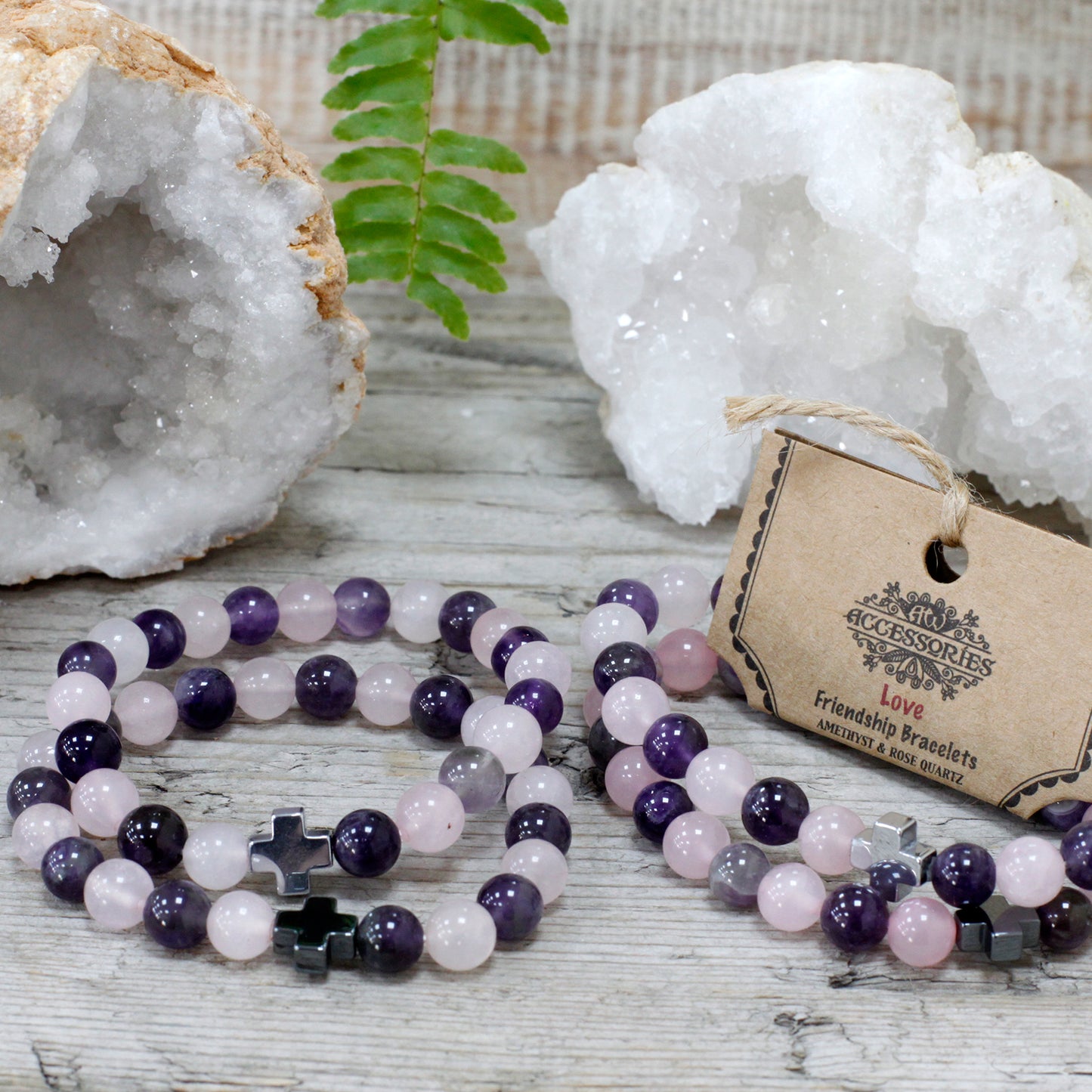 Gemstones Friendship Bracelets - Amethyst & Rose Quartz