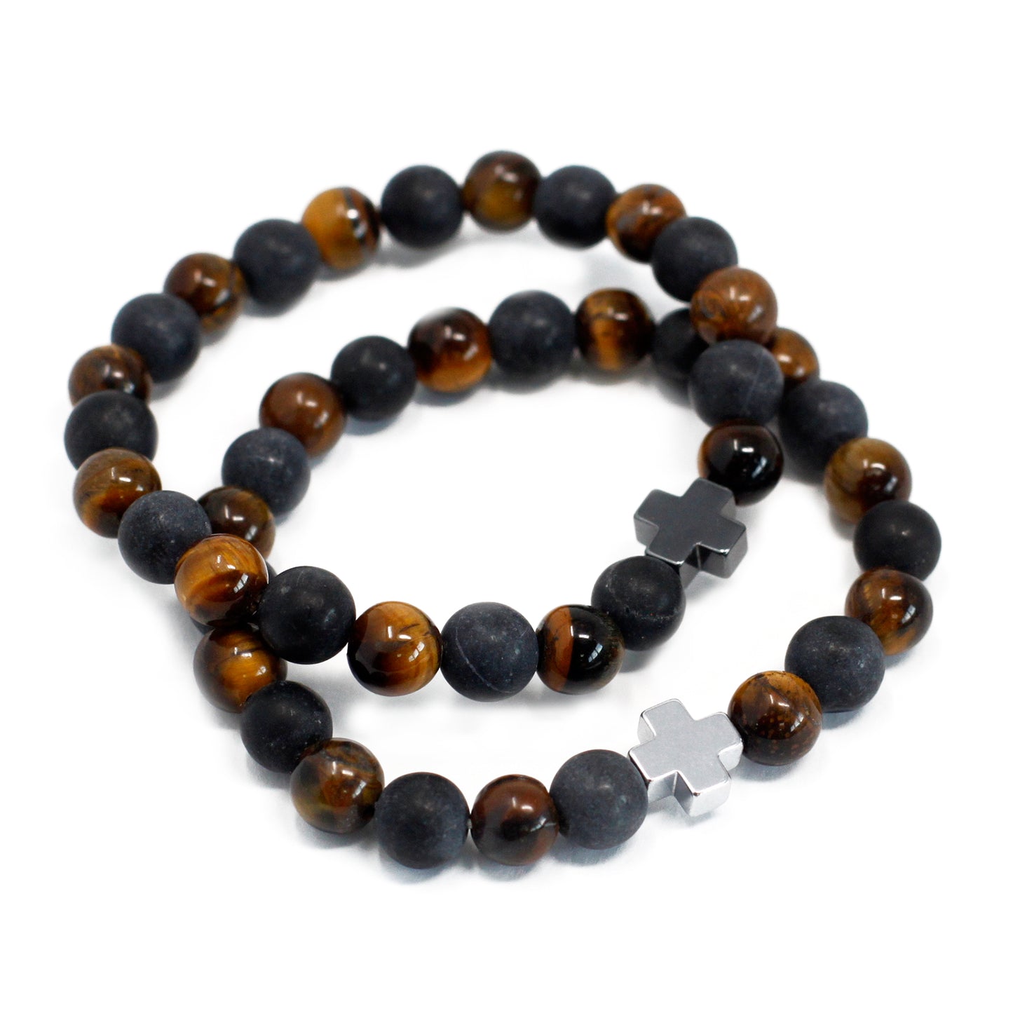 Gemstones Friendship Bracelets - Tiger Eye &amp; Black Stone