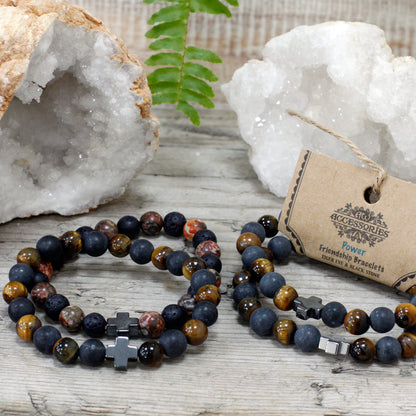 Gemstones Friendship Bracelets - Tiger Eye &amp; Black Stone