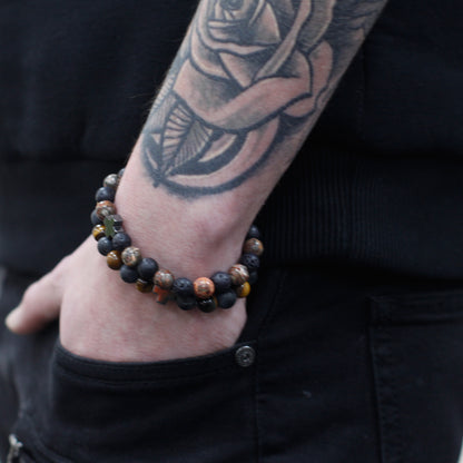 Gemstones Friendship Bracelets - Tiger Eye &amp; Black Stone