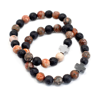 Gemstones Friendship Bracelets - Eternity - Leopard Skin Jasper & Lava Stone