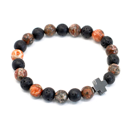 Gemstones Friendship Bracelets - Eternity - Leopard Skin Jasper & Lava Stone