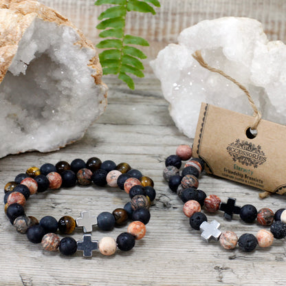 Gemstones Friendship Bracelets - Eternity - Leopard Skin Jasper & Lava Stone