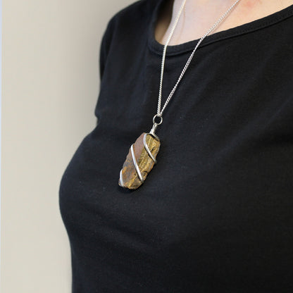 Cascade Wrapped Gemstone Necklace - Rough Tiger Eye