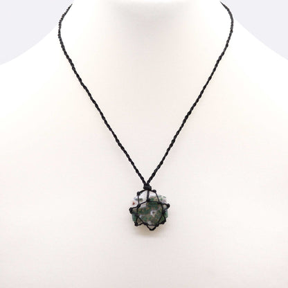 Laced Gemstone Hexagon Pendant - Moss Agate