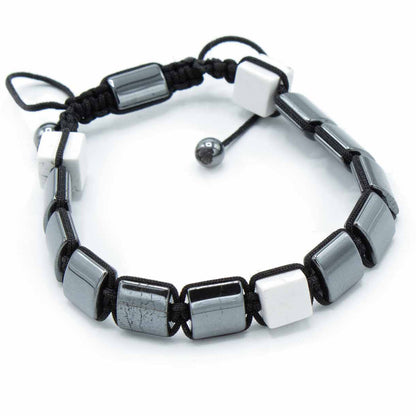 White Jasper Cuboids Hematite Shamballa Bracelet