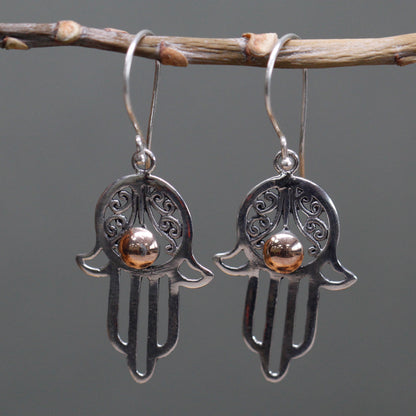 Silver & Gold Earring - Hamsa