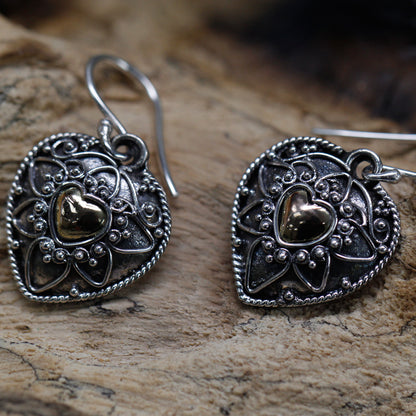 Silver & Gold Earring - Mandala Hearts