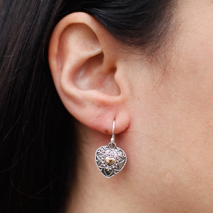 Silver & Gold Earring - Mandala Hearts