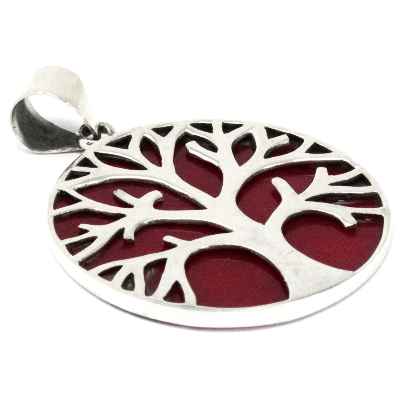 Tree of Life Silver Pendant 30mm - Coral Effect