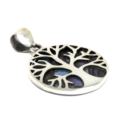 Tree of Life Silver Pendant 22mm - Abalone