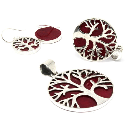 Tree of Life Silver Earrings 15mm - Coral Effect