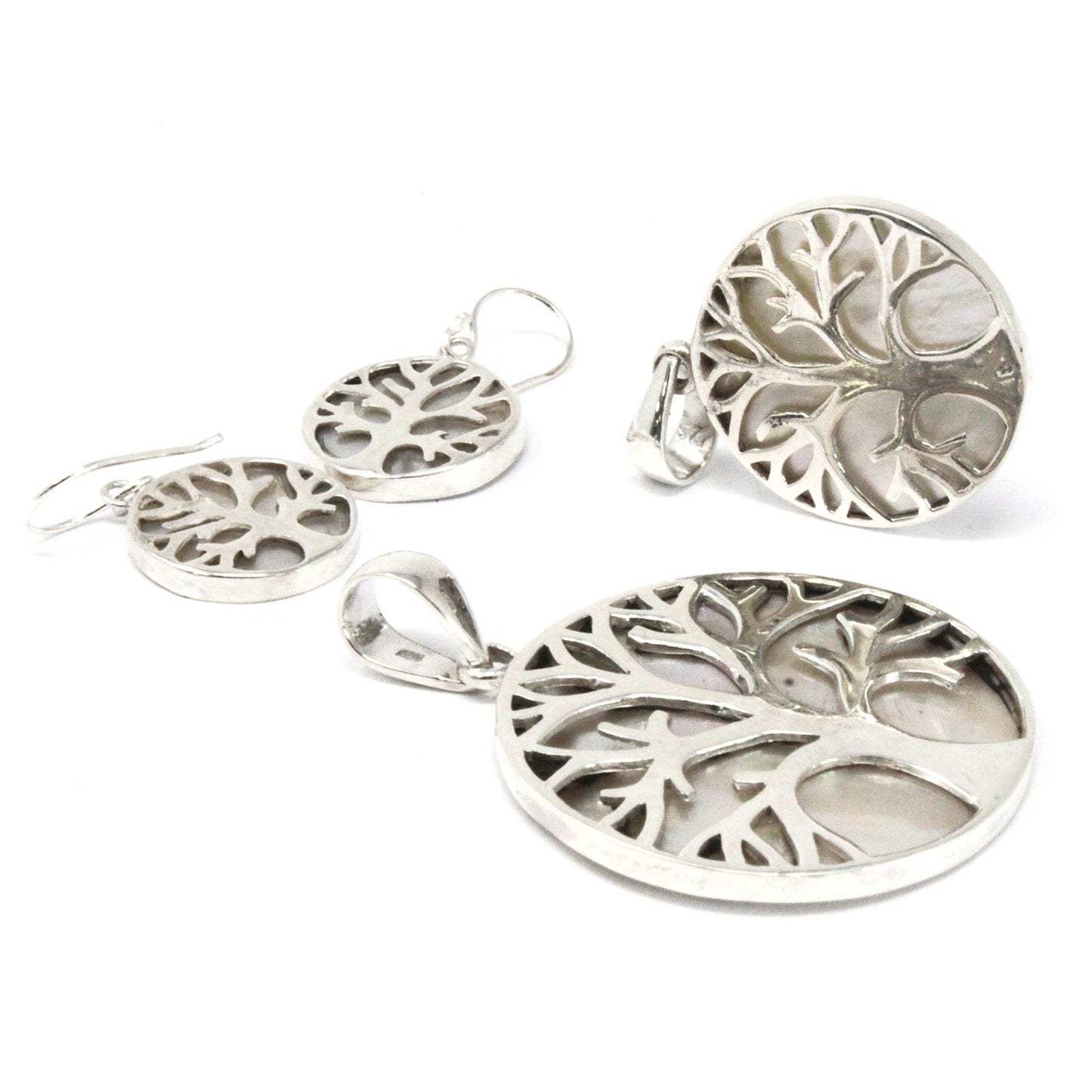 Tree of Life Silver Earrings 15mm - Mother of Pearl