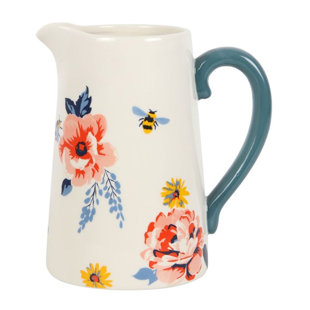 Bee-utiful Floral Ceramic Flower Jug - 17cm