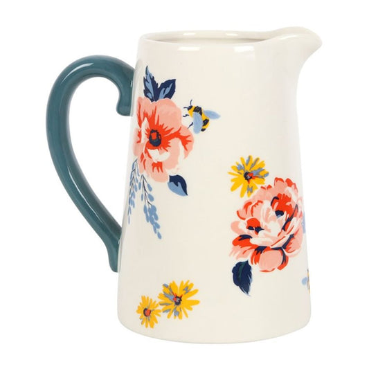 Bee-utiful Floral Ceramic Flower Jug - 17cm