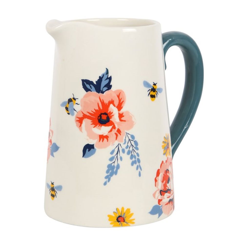 Bee-utiful Floral Ceramic Flower Jug - 17cm