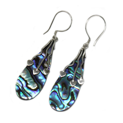 Shell & Silver Earrings - Three Hearts - Abalone