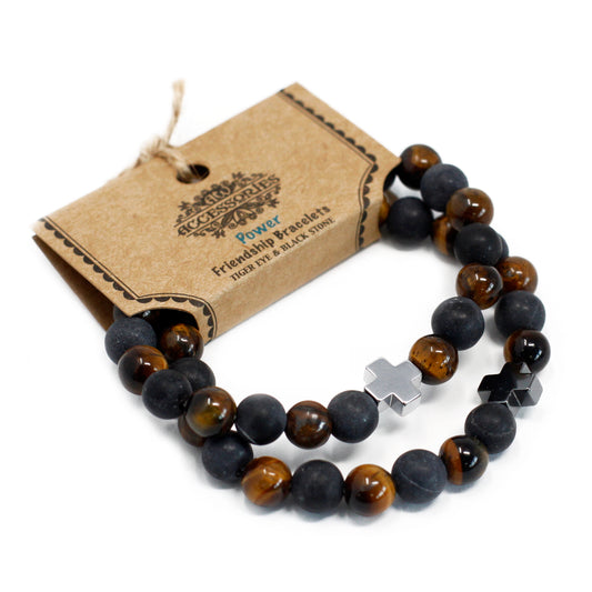 Gemstones Friendship Bracelets - Tiger Eye &amp; Black Stone