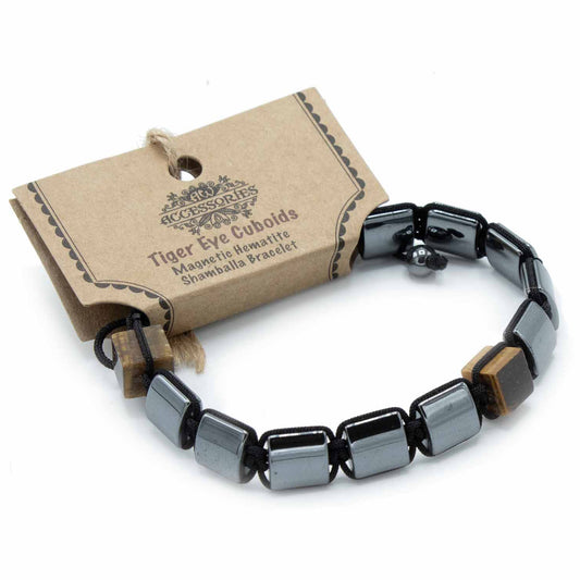 Tiger Eye Cuboids - Hematite Shamballa Bracelet