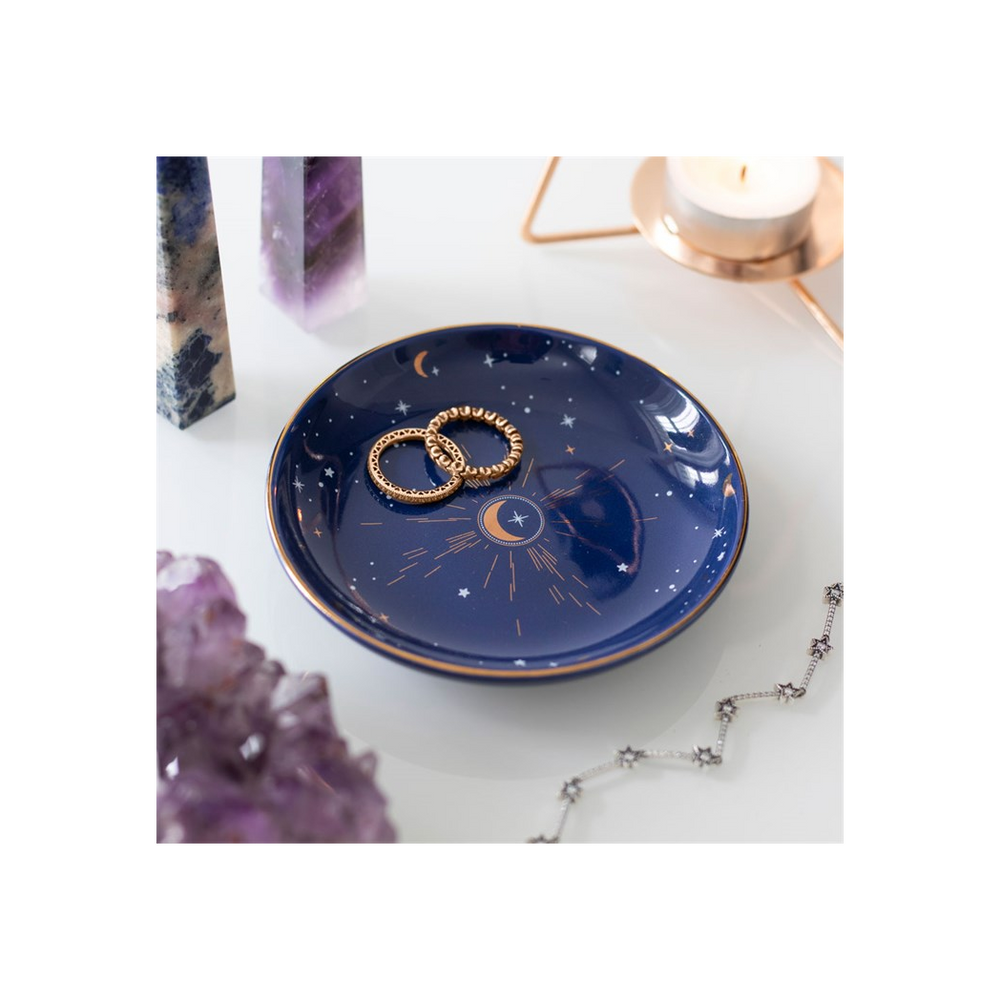 10.5cm Ceramic Blue Crescent Moon Trinket Dish | thesoulmindspirit.com