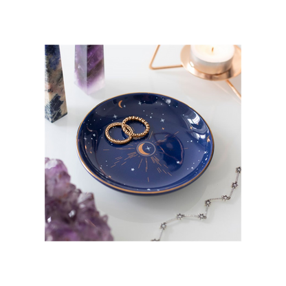 10.5cm Ceramic Blue Crescent Moon Trinket Dish | thesoulmindspirit.com