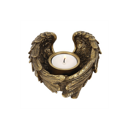 Antique Gold Angel Wing Tealight Candle Holder - thesoulmindspirit