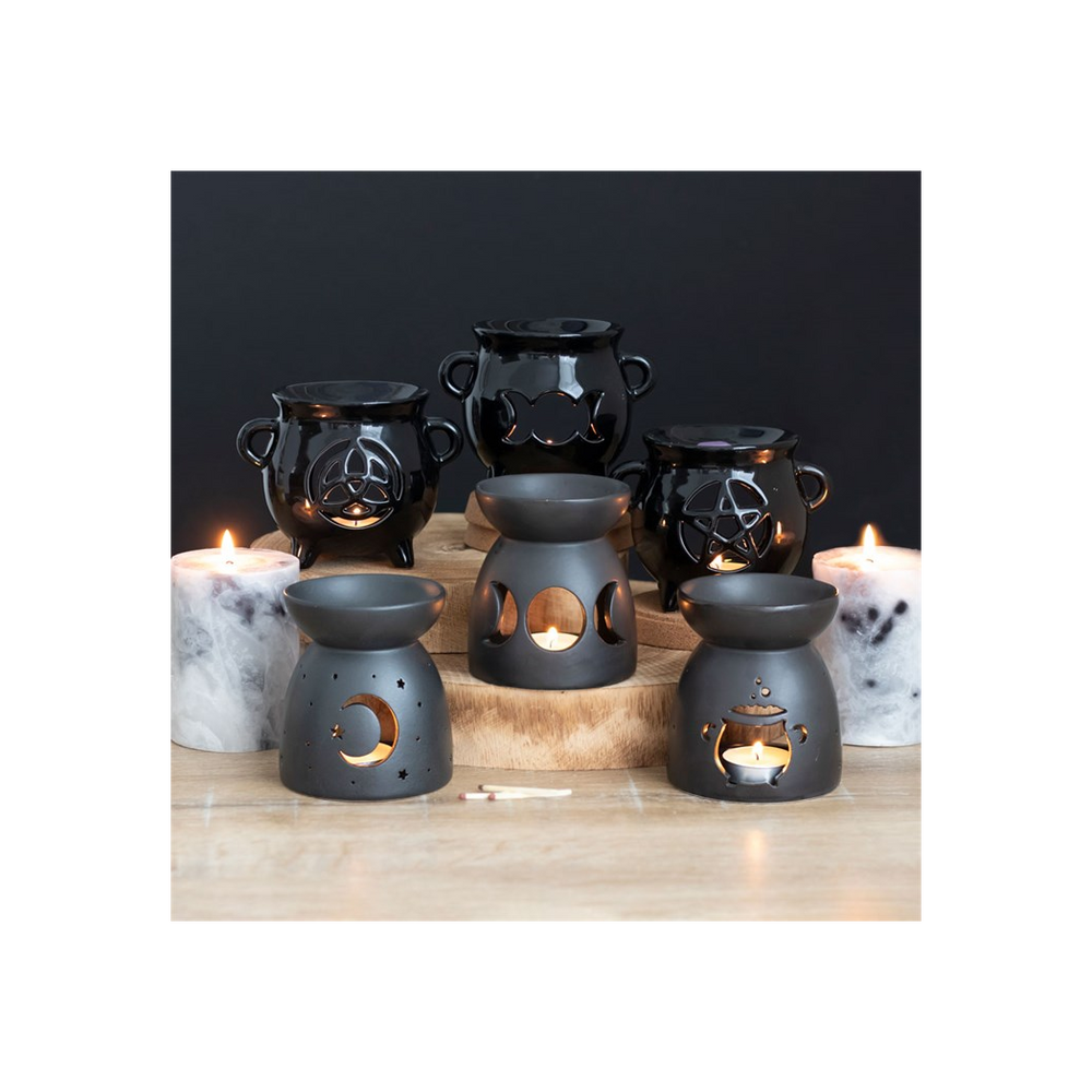 Black Mystical Moon Cut Out Oil Burner Enchantment - thesoulmindspirit