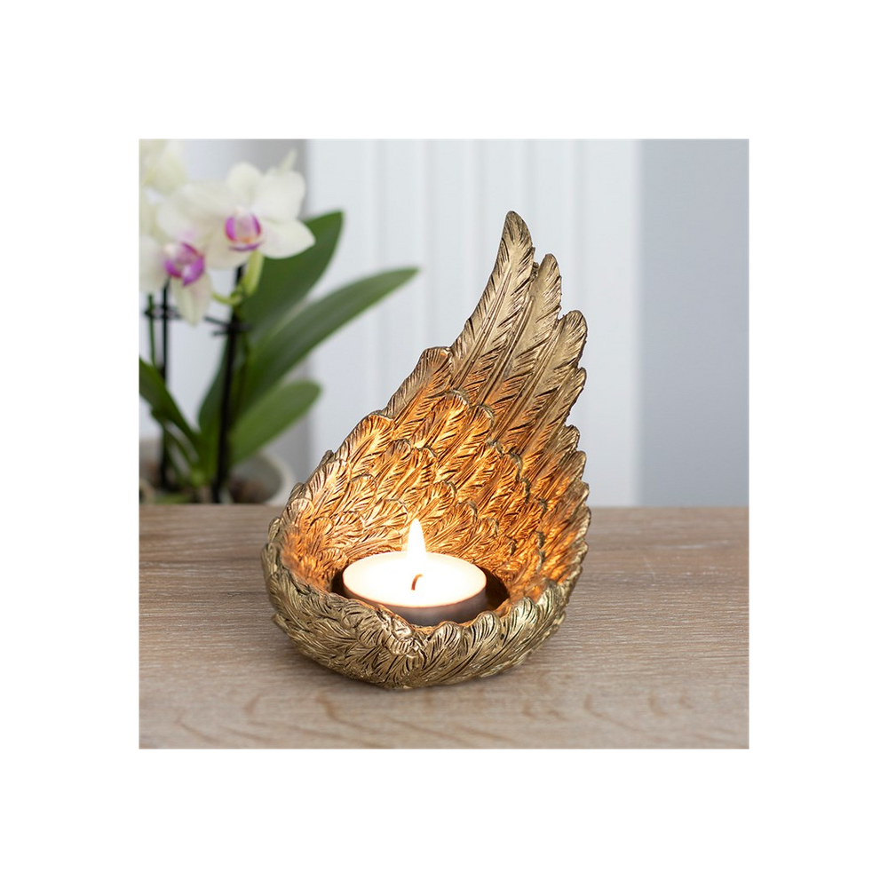 Gold Single Raised Angel Wing Candle Holder - Thesoulmindspirit