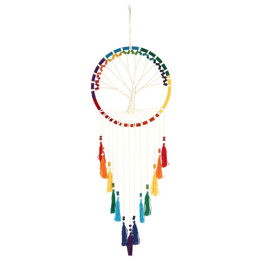 100cm Rainbow Beaded Tree of Life Dreamcatcher | thesoulmindspirit.com