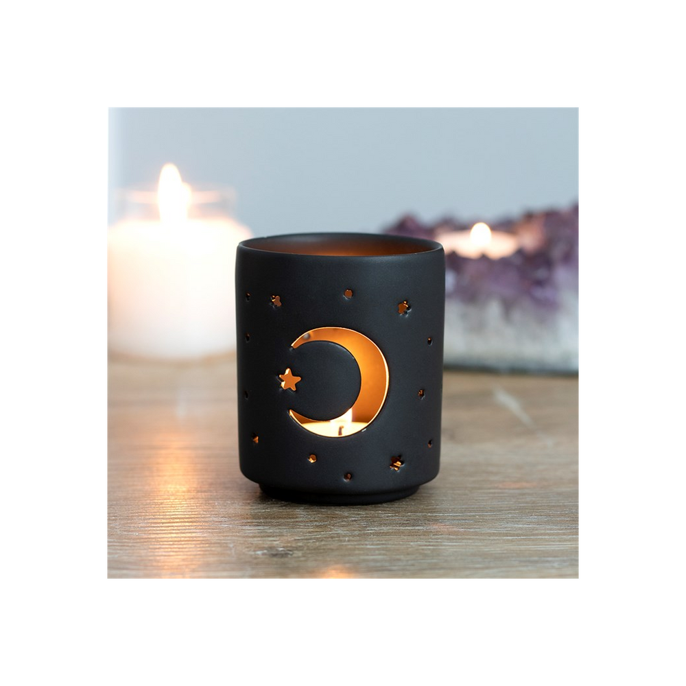 Small Black Mystical Moon Cut Out Tealight Holder - Thesoulmindspirit