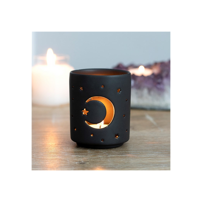 Small Black Mystical Moon Cut Out Tealight Holder - Thesoulmindspirit