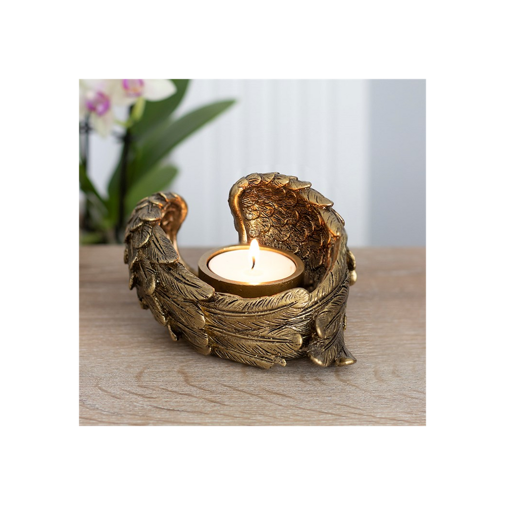 Antique Gold Angel Wing Tealight Candle Holder