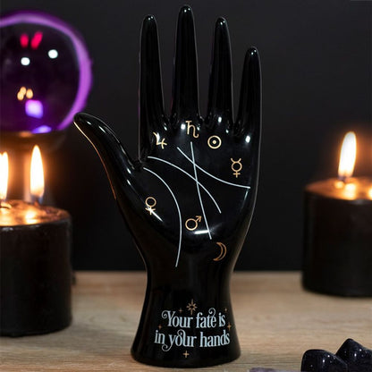 Black Ceramic Palmistry Hand Ornament Channeling - thesoulmindspirit