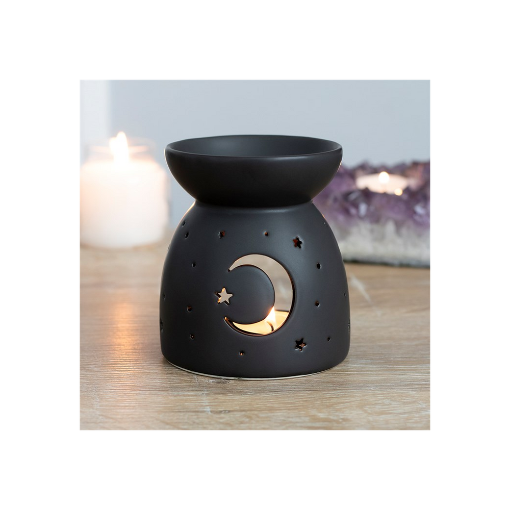 Black Mystical Moon Cut Out Oil Burner Enchantment - thesoulmindspirit