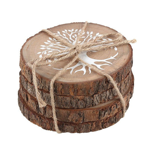Tree of Life Wood Slice Coaster Set Elegance - Thesoulmindspirit