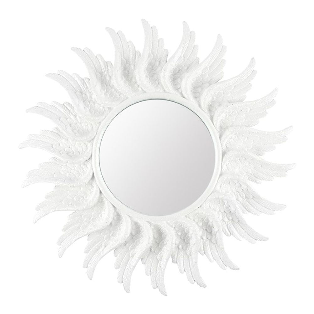 47cm Round White Glitter Angel Wing Mirror Decor - thesoulmindspirit