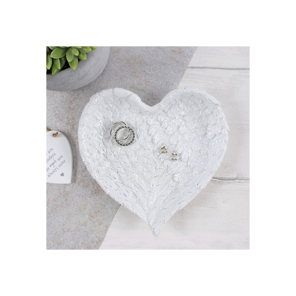 Glitter Heart Shaped Angel Wing Trinket Dish - Thesoulmindspirit